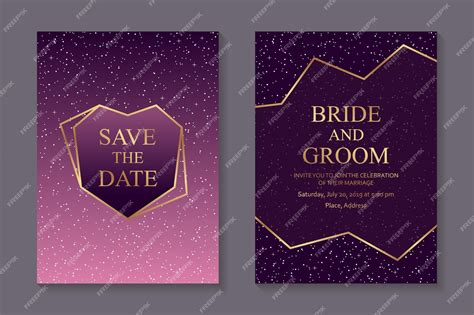 Premium Vector | Invitation design with golden geometric borders and a frame heart on a pink and ...