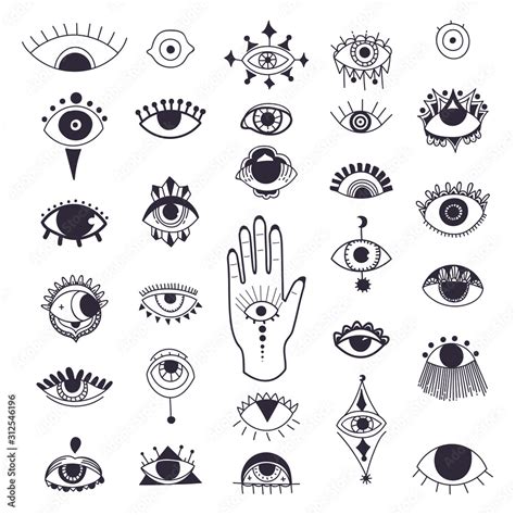 Evil eyes symbol set. Free hand drawing style. Esoteric sign alchemy, decorative style ...