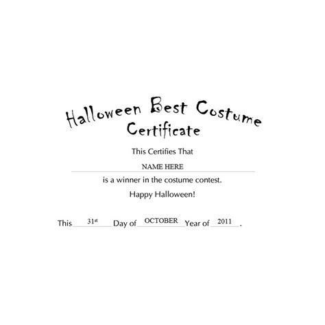 Halloween Best Costume Certificate Template | TheRoyalStore