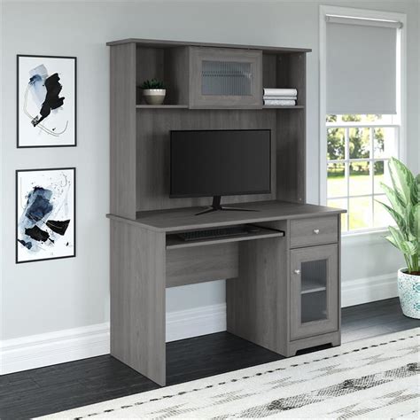 Cabot 48W Small Computer Desk with Hutch in Modern Gray - Engineered ...