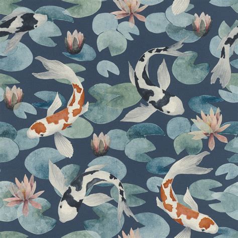 4035-409444 - Nobu Blue Koi Fish Wallpaper - by Advantage