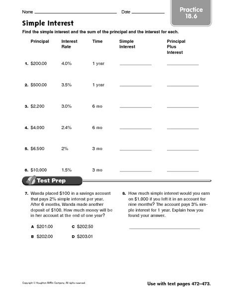 Simple Interest Worksheets 7th Grade - Worksheets Master