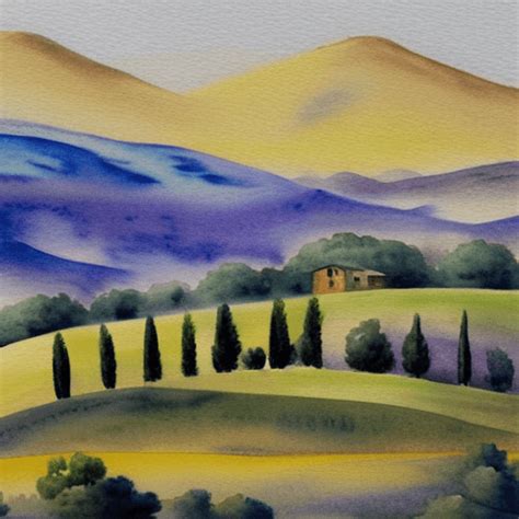 Tuscany Landscape Watercolor Painting · Creative Fabrica