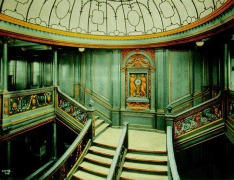 Artists' rendition of the Grand Staircase of RMS Olympic after it has been repainted circa 1933 ...