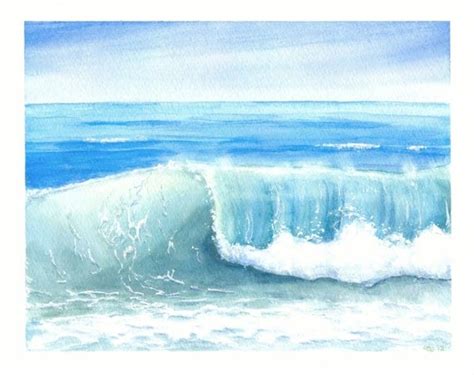 Original Watercolor Seascape Ocean Fine Art Rolling Waves