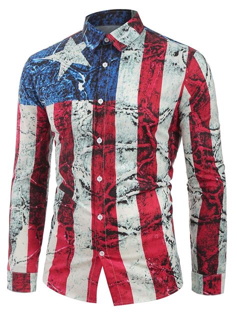 American Flag Print Long Sleeve Shirt | Cheap long sleeve shirts, Mens ...