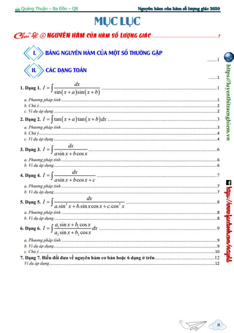 Nguyên hàm của hàm số lượng giác - TOANMATH.com