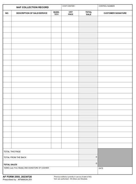 AF Form 2555 – Naf Collection Record - AF Forms