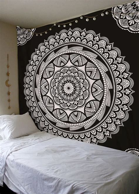 Black background Aesthetic geometry Symmetry graphics Tapestry Universal living room Wall ...