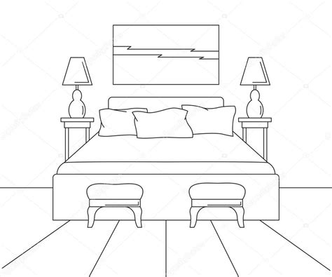 Bedroom Outline Drawing - Bedroom Drawing Bed Pencil Dream Interior Room Sketch Drawings ...