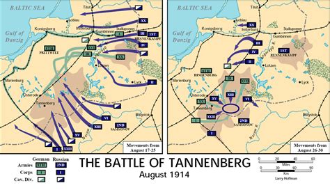 De strijd bij Tannenberg tussen Duitsland en Rusland op 23 tot 31 Augustus.