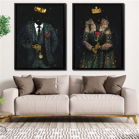 Black King and Queen Art Decor Surrealism Painting Black | Etsy