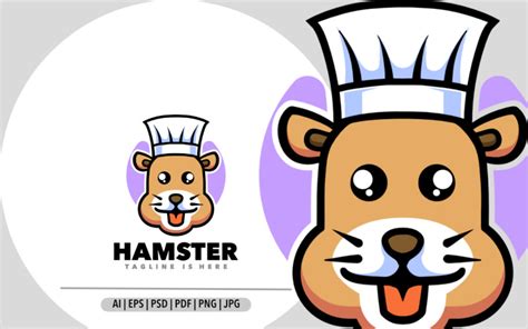 Cute hamster chef mascot cartoon logo design