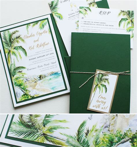 Tropical Destination Watercolor Wedding Invitations - Momental Designs ...