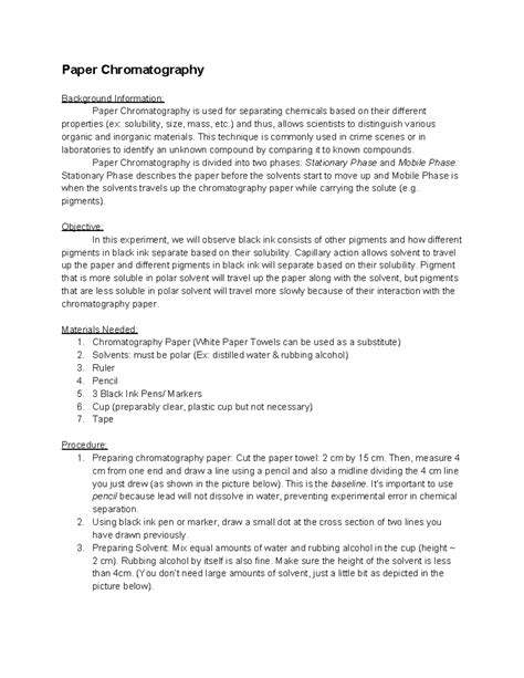 Paper chromatography - lab report - Paper Chromatography Background ...