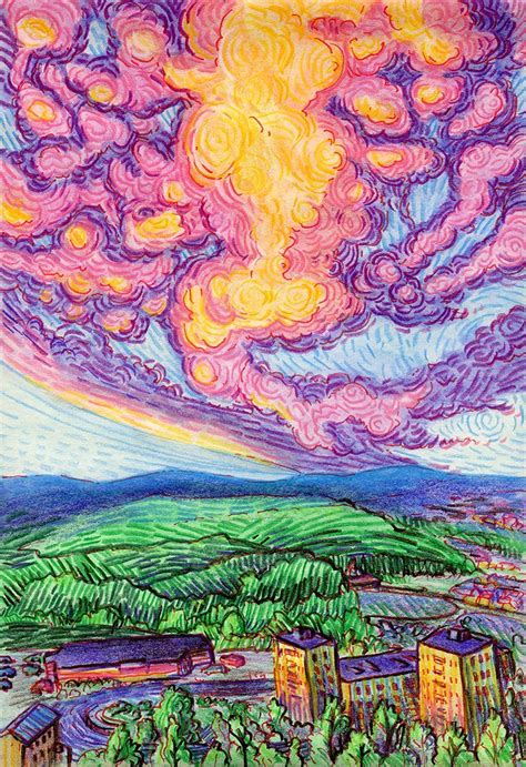 Sunset over the town | Color pencil art, Color pencil drawing, Color ...