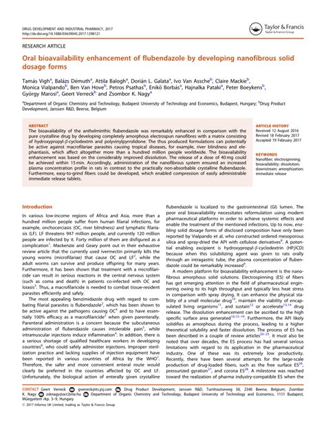 (PDF) Oral bioavailability enhancement of flubendazole by developing nanofibrous solid dosage forms