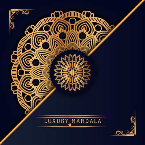 Premium Vector | A blue and gold card with a gold mandala design