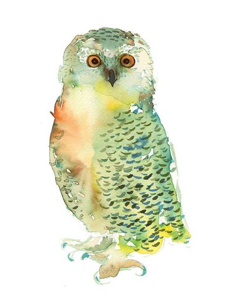 Watercolor Green Owl Painting Nature Watercolor Painting - Etsy | Owl art print, Watercolor ...