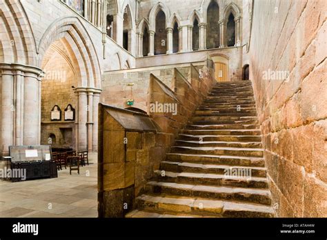 The night stairs at Hexham Abbey, Northumberland Stock Photo - Alamy