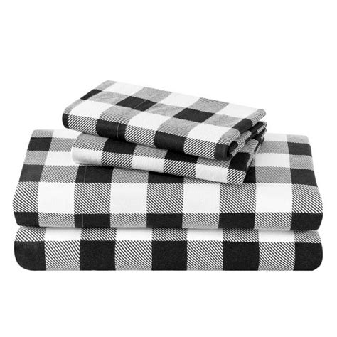 Buffalo Plaid - White/black Cotton Flannel Full Sheet Set By Bare Home ...