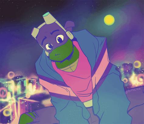 a cartoon character is standing in front of a cityscape with lights and stars