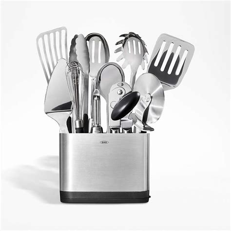 OXO SteeL 15-Piece Kitchen Utensils Set with Holder + Reviews | Crate ...