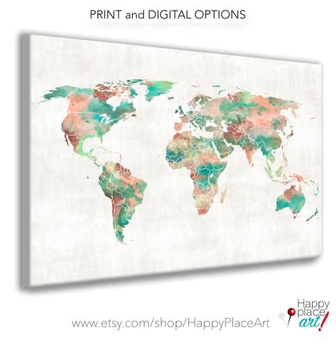 Very Large World Map, Custom World Map, Large Printable Watercolor, World Map Poster ...