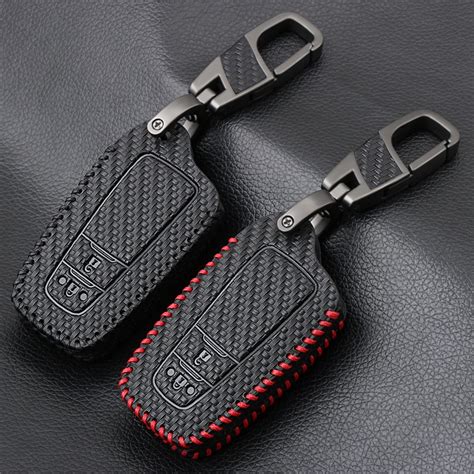 Carbon Fiber Pattern Leather Car Key Fob Cover Case for Toyota CHR C HR ...