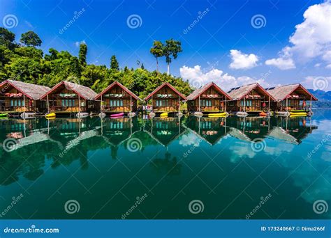 Floating Bungalows At Khao Sok Thailand, Drone View At The Lake With Couple In Front Of Bungalow ...