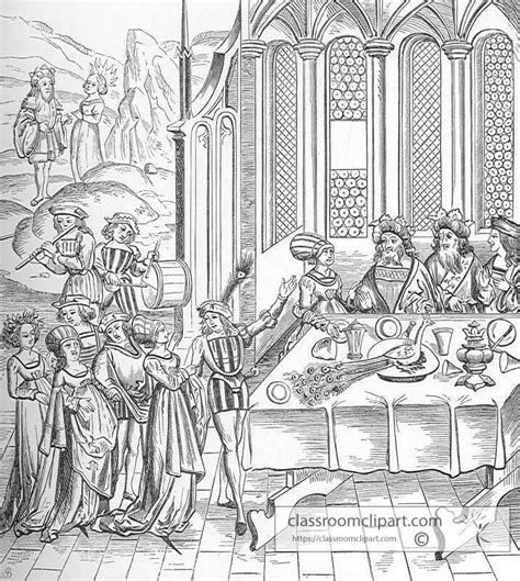 Middle Ages Pictures and Illustrations-medieval state banquet table setting illustration