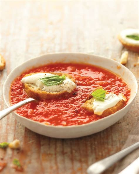 Tomato Soup with Mozzarella Croutons Recipe | Recipe | Fall soup recipes, Recipes, Soup recipes