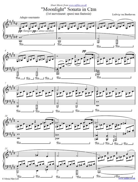 Ludwig van Beethoven : Moonlight Sonata (No.14 in C#m Op.27 No.2) - 1st movement : Classical PDF ...