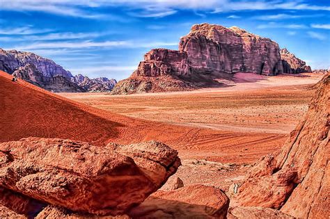 HD wallpaper: landscape photo of brown mountain and desert during daytime, wadi rum, jordan ...