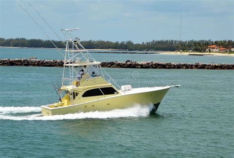 Yellow Sport Fishing Boat with Flying Bridge Stock Image - Image of bridge, sport: 145414489