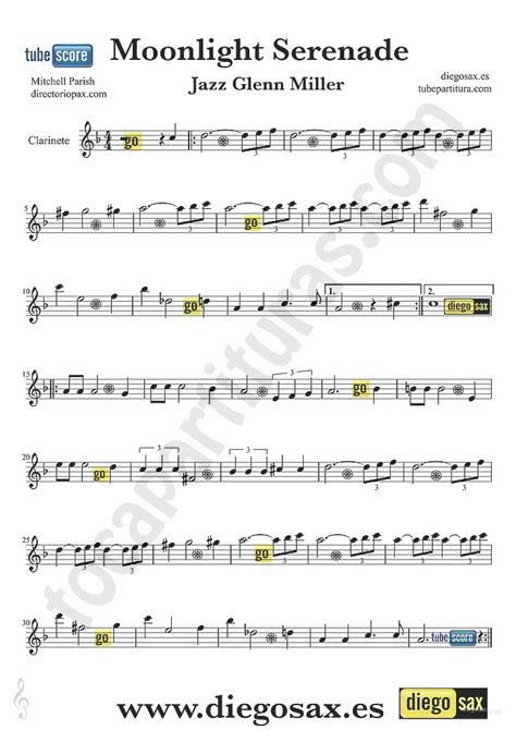 tubescore: Moonlight Serenade Sheet Music for Clarinet Glenn Miller ...