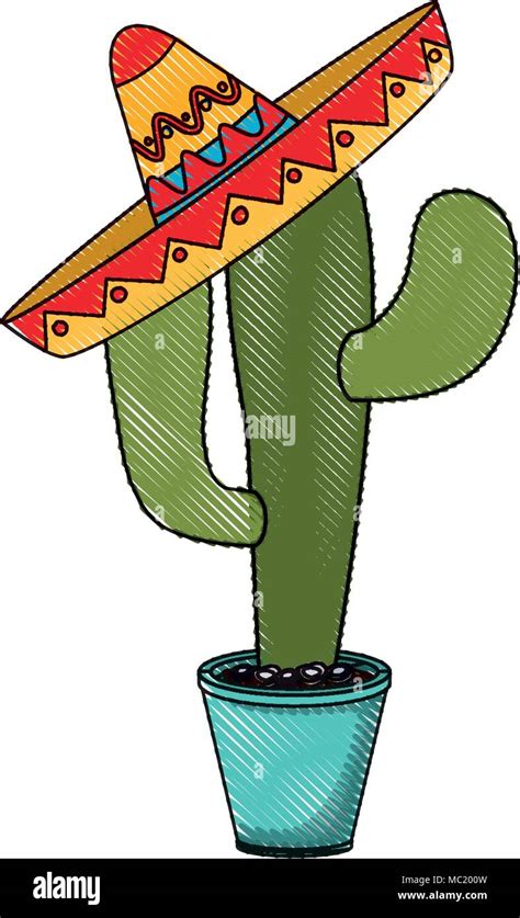 nopal cactus in pot with mexican hat Stock Vector Image & Art - Alamy