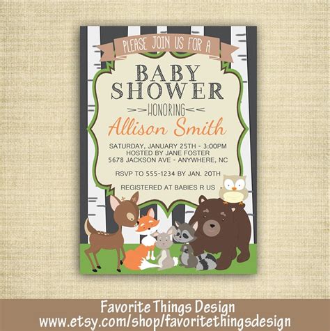 Woodland Animals Baby Shower Invitation Animal Themed Baby