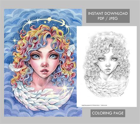 Angel Eyes Coloring Page Grayscale Illustration Instant - Etsy Canada | Mermaid coloring pages ...