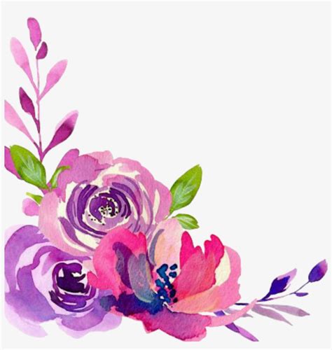 Ftestickers Watercolor Flowers Border Corner - Artificial Flower ...