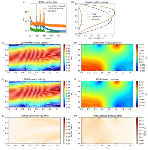 Forward solution of the Navier-Stokes equation. (a) Convergence of the ...