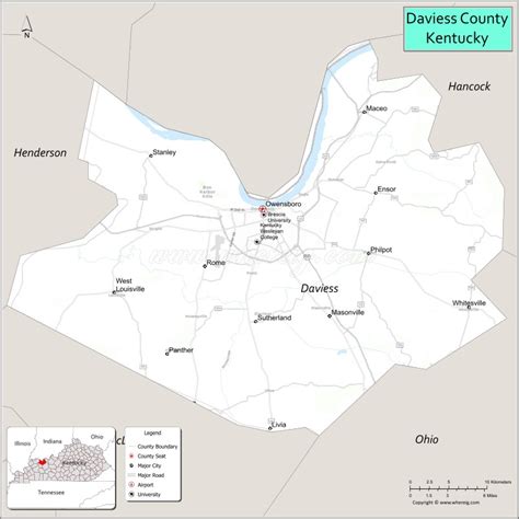 Map of Daviess County, Kentucky showing cities, highways & important ...