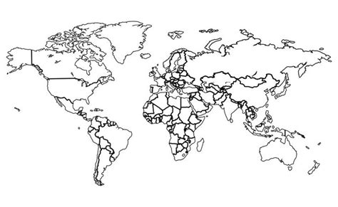 Black and White Labeled World Map Printable | World map printable, Map, Cool art drawings