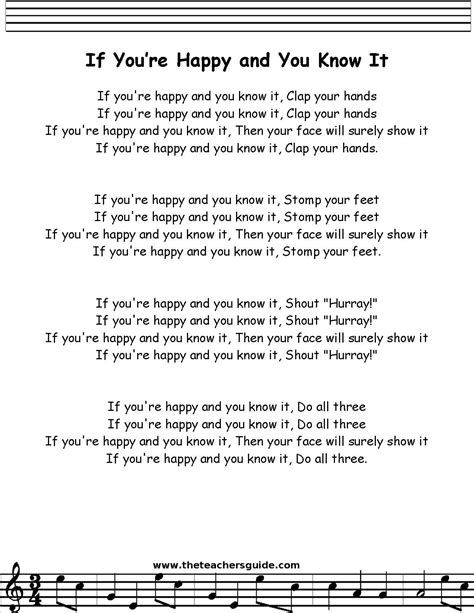 if you're happy and you know it lyrics printout | Nursery songs, Children songs lyrics ...