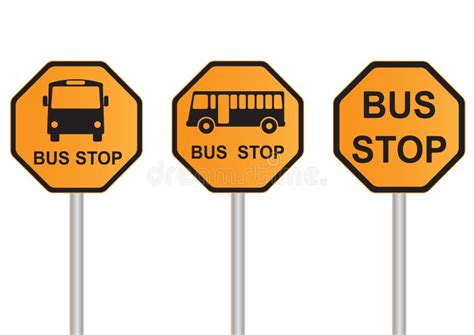 Bus Stop Sign Set . Yellow Sign Isolated Road Warning Stock Illustration - Illustration of ...