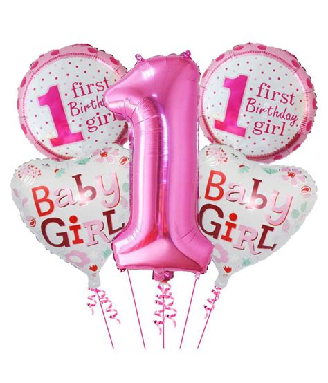 Happy Birthday 1st Birthday Balloons, Pink Baby Girl Mylar Foil ...