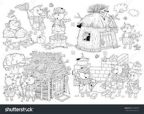 Three Little Pigs Fairy Tale Coloring Stock Illustration 607200020 | Shutterstock