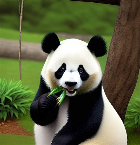 Un oso panda está comiendo una hoja de bambú en un zoológico. | Foto Premium