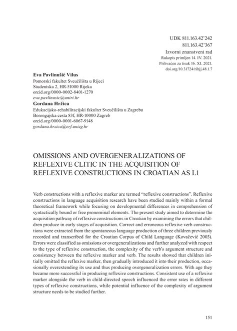 (PDF) Omissions and Overgeneralizations of Reflexive Clitic in the Acquisition of Reflexive ...