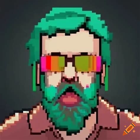 Pixel art of a man with pale beard in hotline miami style on Craiyon